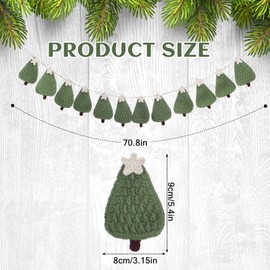 Crochet Christmas Tree Garland 6.6 ft Handmade Xmas Banner Decor Christmas Tree Shaped Garland Rustic Farmhouse Hanging Ornament for Fireplace Holiday Mantel Wall Window Home Cottage Woodland Nursery