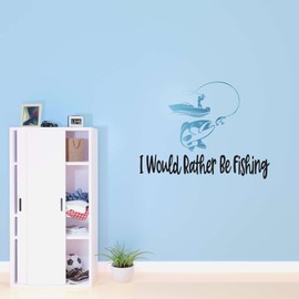 Boys I Would Rather be Fishing Cute Sports Wall Decal Decoration Fisherman Catching Fish Sports Lovers Wall Decal Lasts Years and Easily Removable - Size: 10 in(W) x 7 in(H)
