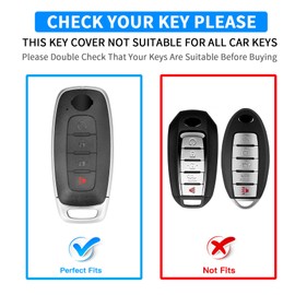 QBUC Key Fob Cover for Nissan, Car Key Fob Protector 4 Buttons Key Case Protection Compatible with 2023 2024 Pathfinder Rogue, Kicks 2025 Metal Keychain Remote Key Accessories (Gold-Black)