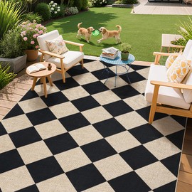 GarveeHome Checkered Easy Jute 3x5 Entryway Rug Machine Washable