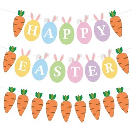 2 PCS Easter Bunting,Easter Banner,Happy Easter Decorations,Easter Decorations,Carrot Decorations,Paper Easter Decorations,Happy Easter Banner,Easter Decor,Paper Easter Hanging Decorations