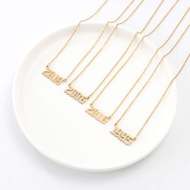 Glimmerst Birthday Year Necklace, 18K Gold Plated Stainless Steel Birth Year 2000 Number Pendant Necklace Memorable Anniversary Jewelry for Women