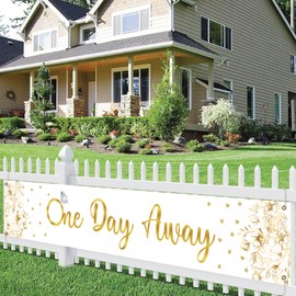 One Day Away Banner,Gold Romantic Banner For Wedding Rehearsal Dinner Party Sign, Brunch Wedding Rehearsal Dinner Party Supplies Decoration 9.8X1.6Ft