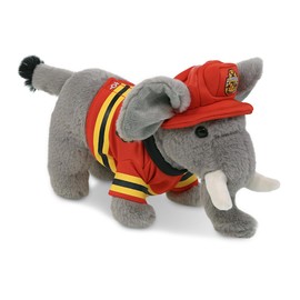 DolliBu Standing Elephant Firefighter Stuffed Animal with Name Personalization - Super Soft Elephant with Red Fireman Costume Outfit and Fireman Hat, Fire Fighter Doll Plush Toy for Kids - 7.5 Inch