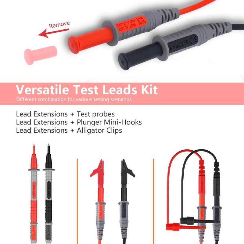 KAIWEETS Soft Silicone Electrician Test Leads Kit CAT III 1000V