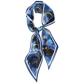 Cabreche Hair Head Scarf Neck Scarves Silk Feeling Long Satin Fashion Cute Aesthetic Decoration Handbag Women Girls 59 * 6.7''-Black Cat
