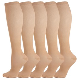 Weekend Peninsula 5 Pairs of Compression Stockings, Knee Socks, Support Stockings, Running Socks for Men and Women, Sports, Running, Flight, Travel, Pregnancy, Medical Compression Socks, brown