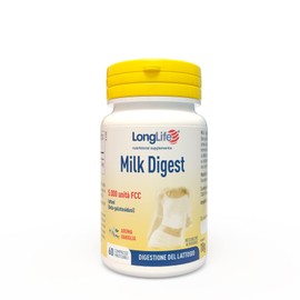 LongLife® Milk Digest | Integratore di lattasi con 5.000 FCC | Digestione del lattosio | Beta-galattosidasi da Aspergillus oryzae | Compresse masticabili | 60 compresse | Vegano e senza glutine