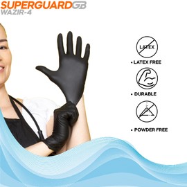 Superguard Strong Nitrile Gloves - Disposable Black Gloves Heavy Duty Powder Free and Latex Multi-Purpose - Single Use Box of 100 (XL)