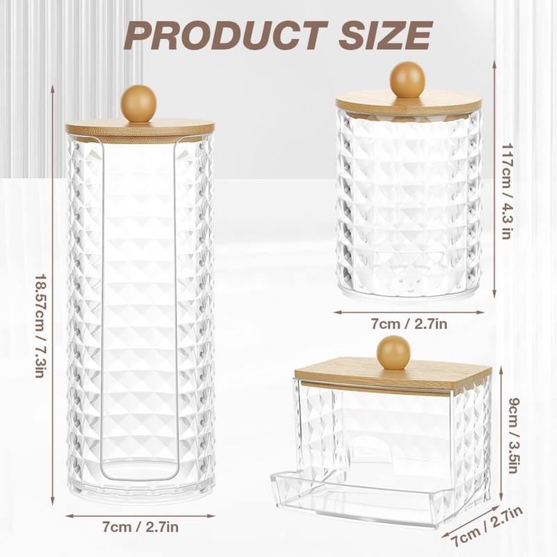 HOTUT 3PCS Cotton Pad Holder, Bathroom Jars Cotton Swab Box