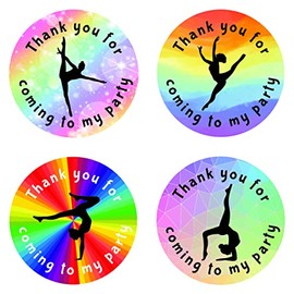 40mm Gymnastics "Thank You for Coming to My Party" Round Stickers for Party Bags & Sweet Cones (24 x Stickers)