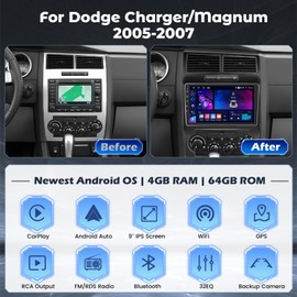 [4+64G] Hikity Android 15 Car Stereo for Dodge Charger/Magnum 2005 2006 2007 with Wireless Carplay Android Auto, 9'' ITouchscreen Radio Bluetooth Mirror Link GPS WiFi SWC AI DSP/FM/RDS/32EQ Backup Cam