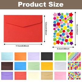 ADERTOS 75 PCS Coloured Envelopes 15 Colours Medium Colourful Envelopes Premium Envelopes Multi Color Gift Envelope with 3 Sheets Stickers for Invitations Birthdays Greeting Cards (17.5x12.5cm)