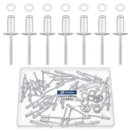 JTAREA 60pcs 1/4" x 1/2" Silver Aluminum Pop Rivets with Stainless Steel Washers 6.4 x 12.7mm Blind Rivet Assortment Kit