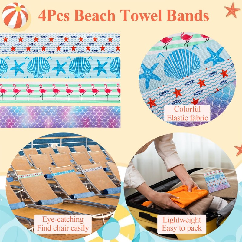 4Pcs Beach Towel Clips for Chair HADEEONG Seashell Towel Bands