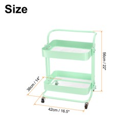 Uxcell 2 Tier Rolling Storage Cart With Handle and Lockable Wheels for Kitchen, Living Room - Green Trolley Organizer