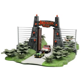 Nano Scene Jurassic Park 30th Anniversary Jurassic Gate Diorama w/ Two 1.65" Die-Cast Cars, Toys for Kids and Adults
