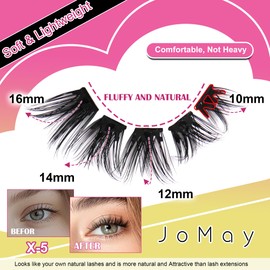 JoMay Self Adhesive Eyelashes Extension Kit Pre-Glued Cluster Lashes Press on Lashes No Glue Needed Wispy Clusters 1 Step DIY 120 PCS(Self Adhesive Lash X5, 10-16mm MIX)