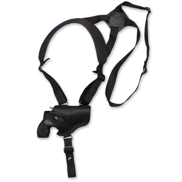 Barsony Black Leather Cross Harness Shoulder Holster for Ruger LCR 38, 357 Right