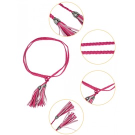 Allegra K Women's Tassel Braided Belts Skinny Woven Waist Belts for Skirt Dress Rose Red 132 cm/52 inches