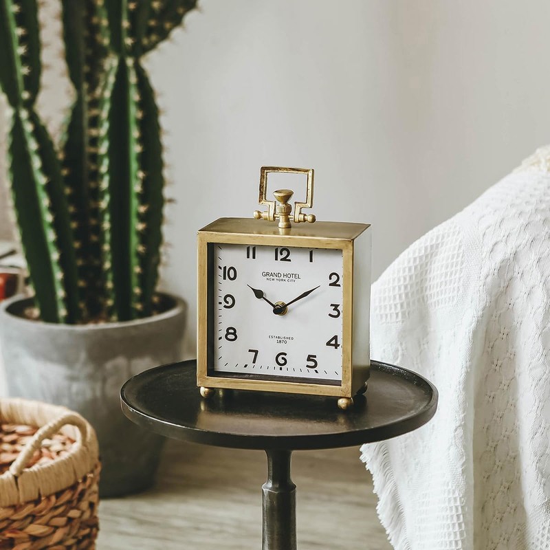 NIKKY HOME Small Gold Table Clock, Silent Non-Ticking Classic Battery