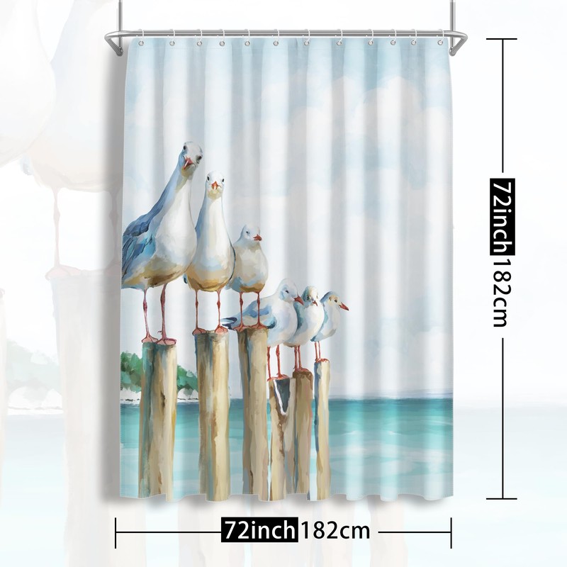 SUMGAR Beach Shower Curtain for Bathroom, Seagull Ocean Theme Shower