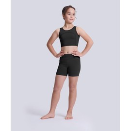 Roself Moment Pack of 3 4 inch girls' shorts, stretch short leggings for children, elastic high-waist scrunch cycling shorts for 6-16 years, Black / black / black