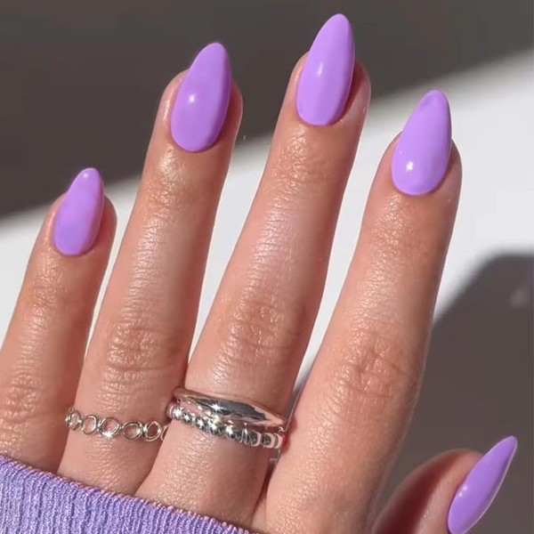 Purple Press on Nails Short Almond Fake Nails Press on