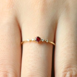 XRCXBLSC 18K Gold & Red Ruby Plated Silver Ring - Delicate Drill Cute Dainty Women's Promise Love Ring (J1/2)