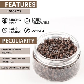 1000 Pcs Micro Link Beads 4.5mm for Hair Extensions Silicone Lined Rings for Sewing Weft Extensions Hair Extension Beading Tool Hair Tinsel Beads for Feather Extensions Invisible Extensions
