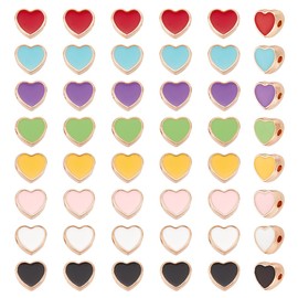arricraft 80 Pcs Heart Beads, 8 Colors Alloy Enamel Heart Spacer Beads European Love Heart Beads Small Hole Loose Beads for Earring Bracelet Necklace Jewelry Making DIY Crafts