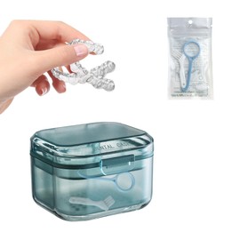 ZIJANG Box for Dental Splint Kit, Three-Layer Denture Box, with Removal of Braces Hook and Small Brush, Blue Portable Brace Box, for Dentures, Retainer