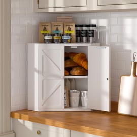 TQQDCI Corner Bread Box for Kitchen Countertop,Storage Container for Homemade Bread, Double Layer BreadBox, Large Capacity Bread Storage Bin, Vintage Farmhouse Breadbox Organizer,White