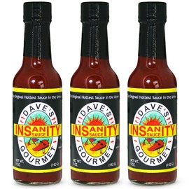 Dave's Gourmet Original Insanity Hot Sauce - As Seen on Hot Ones Season 1 - Sauce for Burgers, Burritos, Stews - Hot Sauce Challenge Favorite - Bold Flavor Red Sauce - 5oz (Pack of 3)
