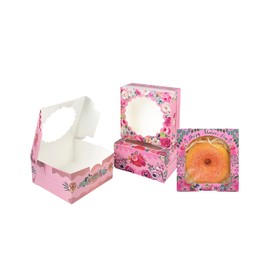 Gcardist Mother's Day Bakery Boxes with Window, Pack of 30, 10.1 x 10.1 x 6.3 cm, Pink Mini Cookie Macaron, Small Doughnut Pastry Boxes for Party (4 x 4 x 2.5 inches)