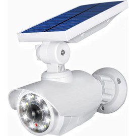 JIAXIZ Solar Security Outdoor Motion Sensor, Dummy Camera IP66 Waterproof, Solar Powered Security Light for Yard Garden Garage Illumination and Protection White