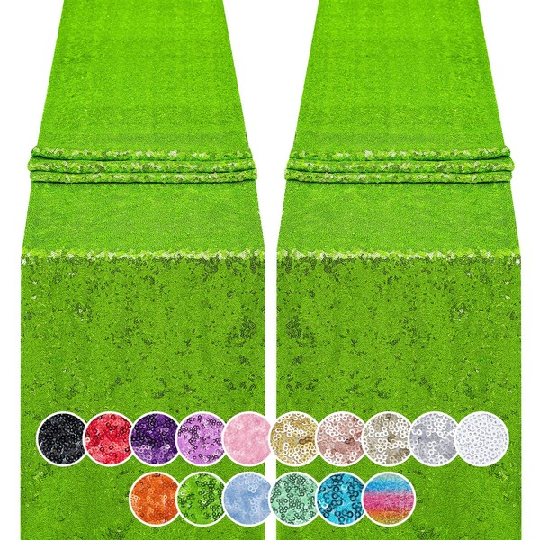 Hahuho 2PCS 12x72 Inch Sequin Table Runner Apple Green Glitter