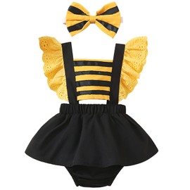 AGQT - Disfraz de abeja para bebé y niña, talla de 0 a 24 meses, Disfraz de abeja amarilla, 2 piezas, 12-18 Meses
