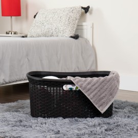 Mind Reader 40L Laundry Basket, Clothes Hamper, Wicker Design, Plastic, 23"L x 14.5"W x 11"H, Set of 2, Black