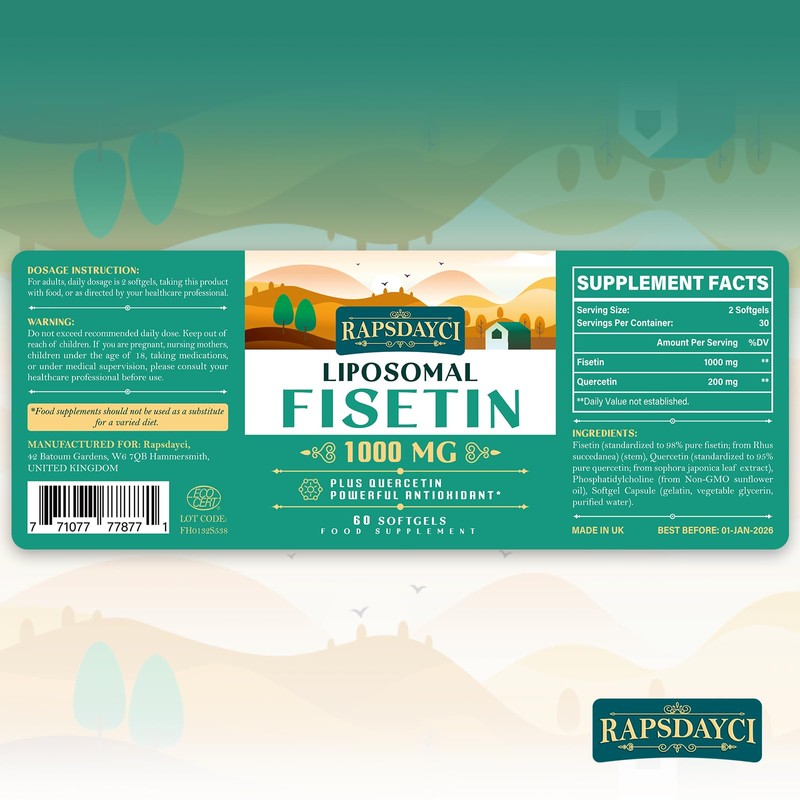 Liposomal Fisetin with Quercetin - High-Potency 1000mg Combo Antioxidant Supplement