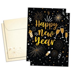 Tree-Free Greetings - New Year's Eve Greeting Cards - Artful Designs - 2 Cards + Matching Envelopes - Made in USA - 100% Recycled Paper - 5"x7" - New Year Celebration (GT64274)