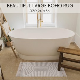 KIBAGA Beautiful Boho Rug with Tassels for Your Bathroom - Soft 2 x 3 ft. Cotton Rug Fits Perfectly Into Your Bath - Washable, Non-Slip Mat Ideal to Enhance Your Modern Home Decor - 24 x 36 inch