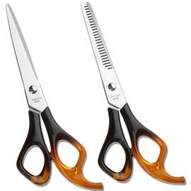 Jaasuee Professional Hairdressing Scissors Thinning Shears Kit, Barber Texturizing Salon Razor Edge Scissor, Japanese Stainless Steel, 6.88 Inch, Black, J5068