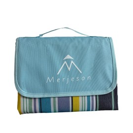 Merjeson Picnic Beach Blanket,Outdoor Foldable Waterproof Sand Beach Mat,79" x 77" Extra Large Picnic Blanket for Camping Hiking&Music Festival&Lawn（Blue line）