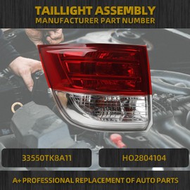 Dasbecan Halogen Left Tail Light Assembly Compatible with 2014-2017 Honda Odyssey Taillight Rear Lamp Driver Side Bulb Included Replace#HO2804104 33550TK8A11