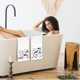 JINYO Ocean Animals Beach Kitchen Towels Set of 2, Whale Shark Hand Towels for Bathroom, Ocean Gifts Dish Towels Tea Towels for Kitchen, Beach Bathroom Decor, 16x24 Inch