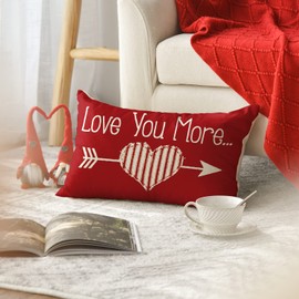 AVOIN colorlife Valentine's Day Love You More Arrow Love Heart Throw Pillow Cover, 12 x 20 Inch Red Cushion Case Decoration for Sofa Couch