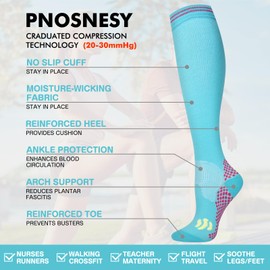 Pnosnesy Compression Socks for Men and Women 1/2/3 Pair 20-30 mmHg Compression Stockings Circulation for Athletics, Running, Flight Travel, Support