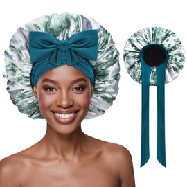 Ptrin Satin Bonnet, Double-Sided Silk Bonnets for Sleeping, Night Hairs Sleep Cap with Elastic Band,Head Cover Hat for Women Girls Long, Straight, Curly Hair for Women,Gray Green