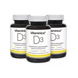 Vitaminica Vitamina D, 400 UI de Vitamina D3 10mcg por Cápsula, 90 Cápsulas en Total, Paquete de 3, Libre de Gluten, Con Fibra Prebiótica (Inulina de Agave).
